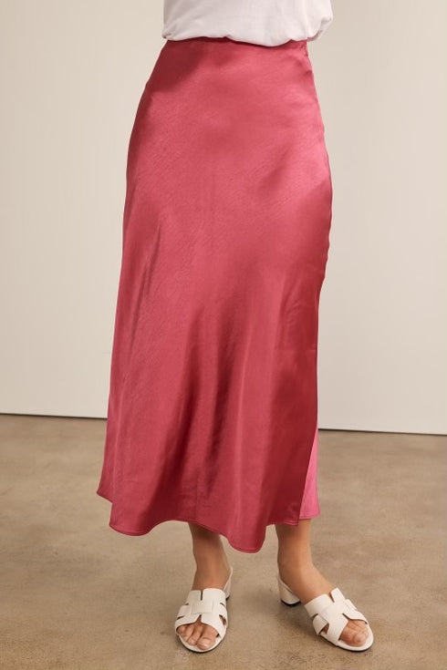 DARK RED SILKY SATIN  MAXI SKIRT